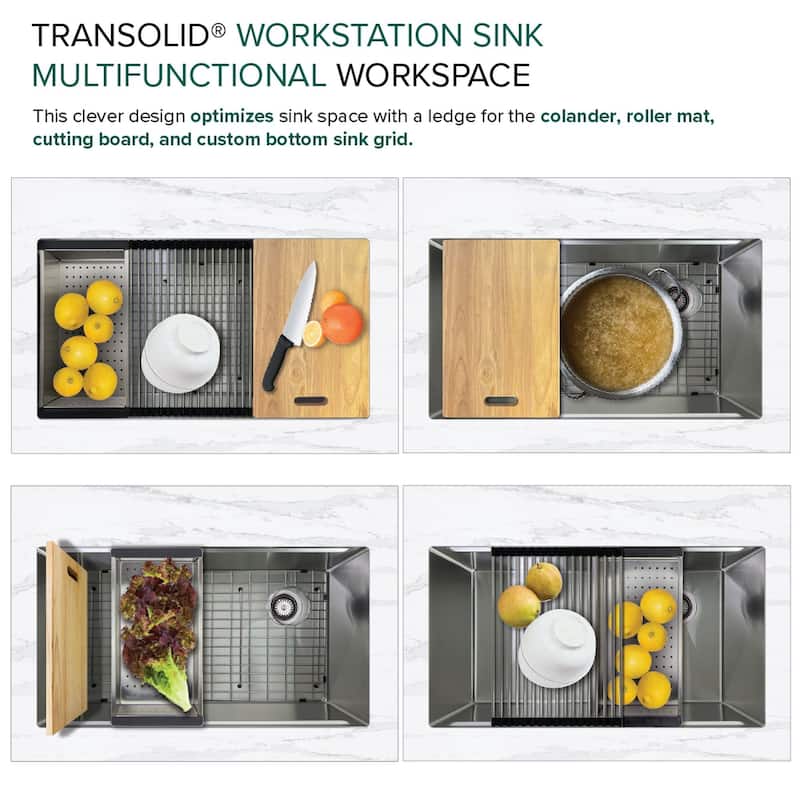 Transolid KWSSU331910 33-in X 19-in X 10-in 18-Gauge Undermount Stainless Steel Kitchen Workstation Sink