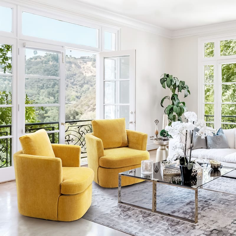 Modern Chenille Upholstered Swivel Accent Barrel Chair Set Modern Swivel Armchair for Living Room