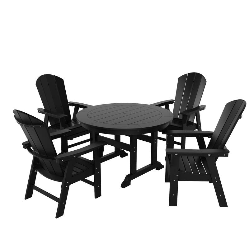 Laguna Hdpe All Weather Outdoor Patio Round Adirondack Dining Chairs Set (5-Piece Set) - Black