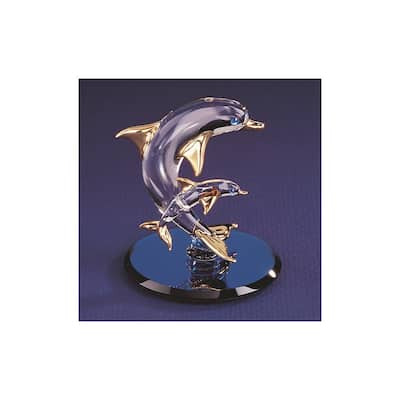 Curata Dolphin and Baby Handcrafted Glass Figurine with 22k Gold Trim