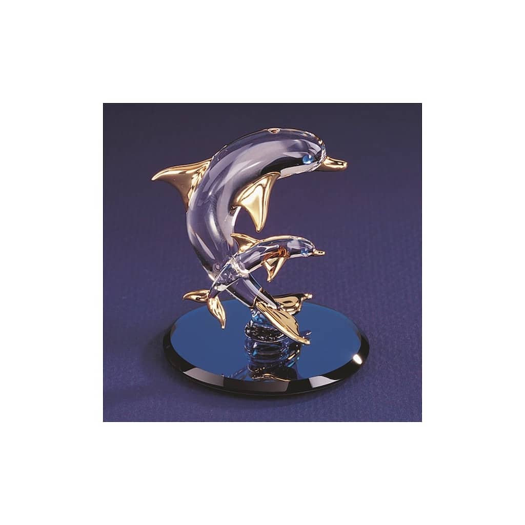 Curata Dolphin and Baby Handcrafted Glass Figurine with 22k Gold Trim