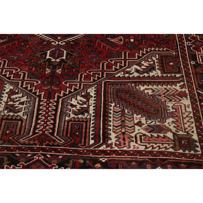 Hand Knotted Oriental 100% Wool Carpet Traditional Medallion Red Heriz Area Rug - 9' 8'' X 6' 6''