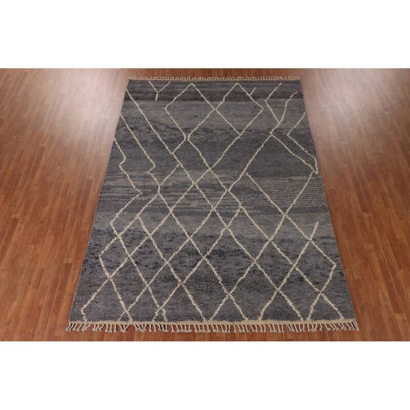 Plush Moroccan Area Rug Hand-Knotted Oriental Wool Carpet - 7'10" x 10'11"