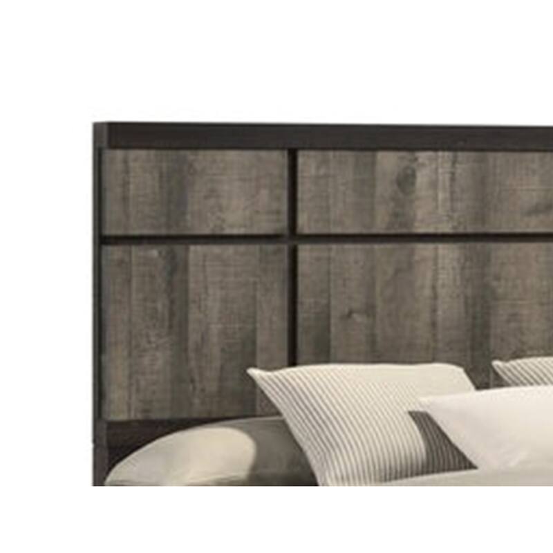 Ruthe Queen Panel Bed with Horizontal Trim Lines, Gray Grained Wood