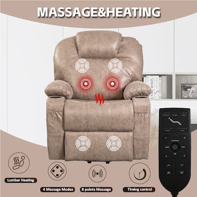 Power Recliner for Elderly, Leather Recliner Chair Armchair with Massage and Heating, USB Ports, Side Pockets, Remote Control