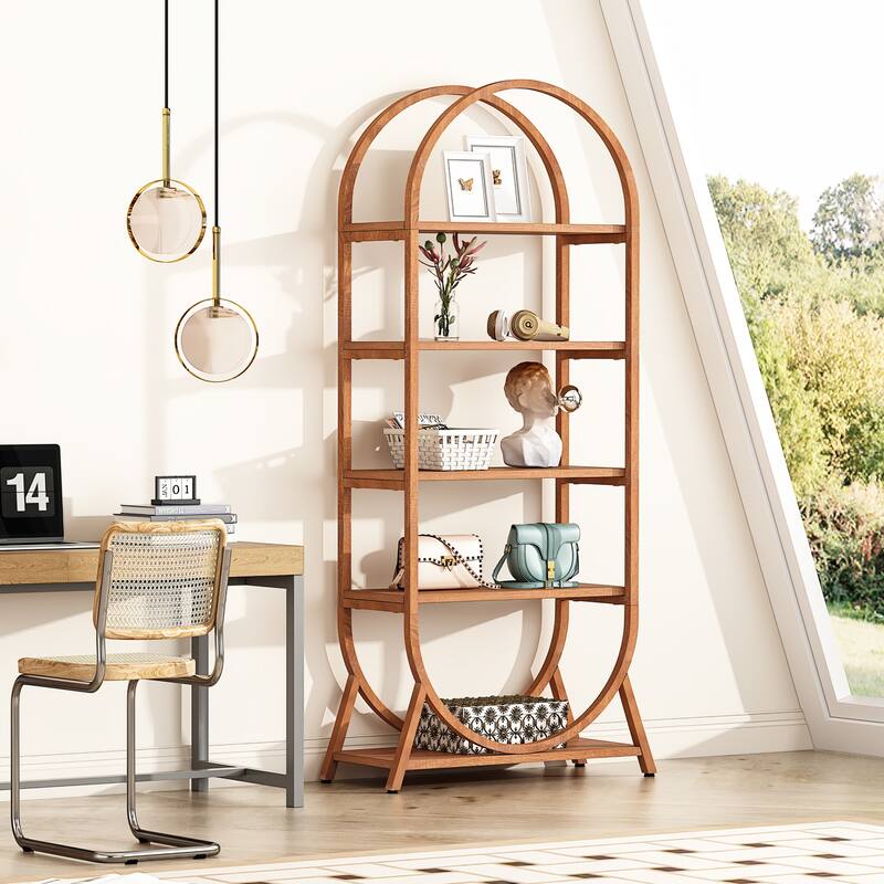 5-Tier Open Bookshelf, 70.8" Tall Bookcase, Modern Brown Freestanding Display Rack