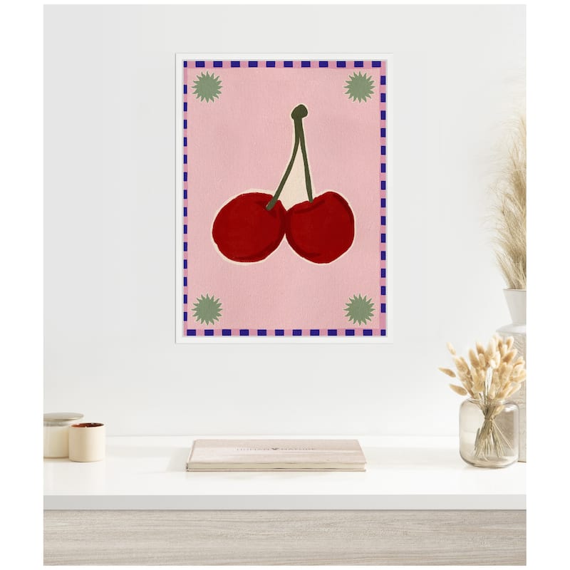 Kate and Laurel Sylvie Lush Duo 1 Cherry Framed Canvas by Shatha Al Dafai
