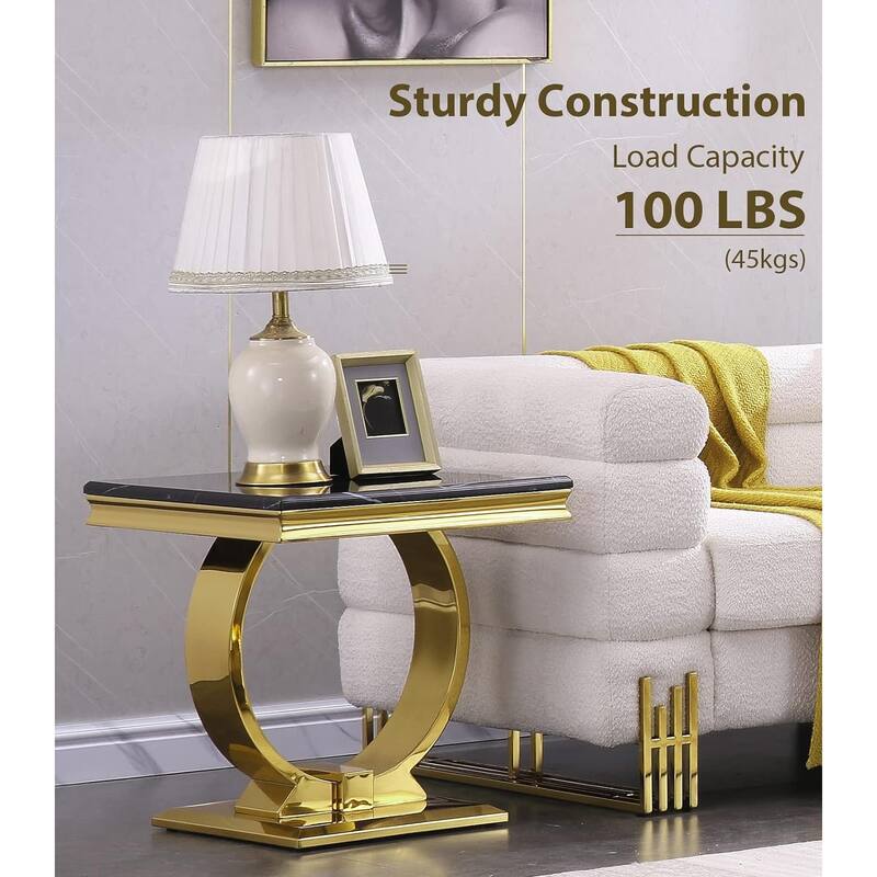Modern metal End Table with Square Gloss Top and with metal U-shaped base