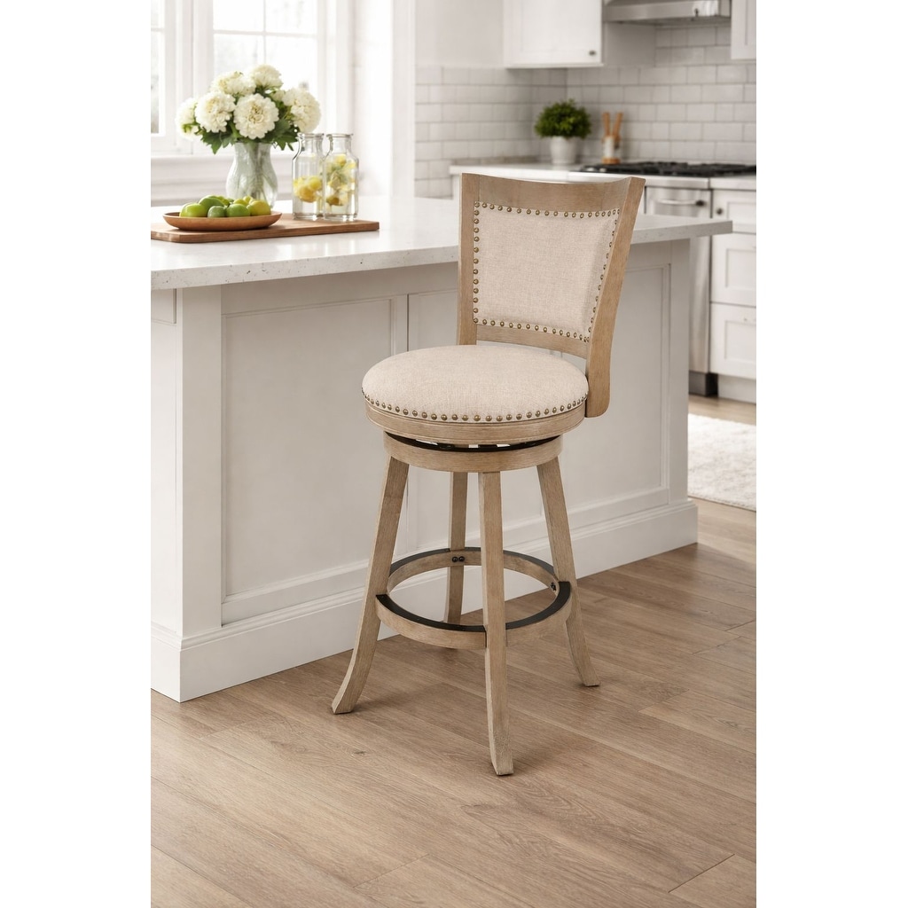 Melrose Wood Upholstered Swivel Counter Barstool