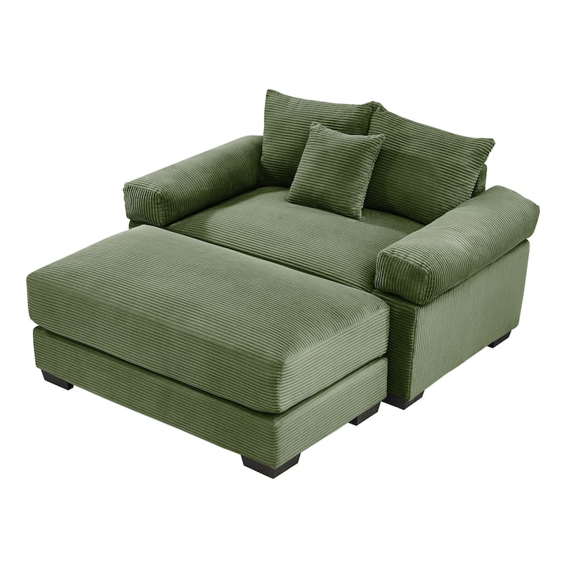 GDFStudio - Soft Corduroy Fabric 1-Seater 54.3" Sofa Chair with Ottoman