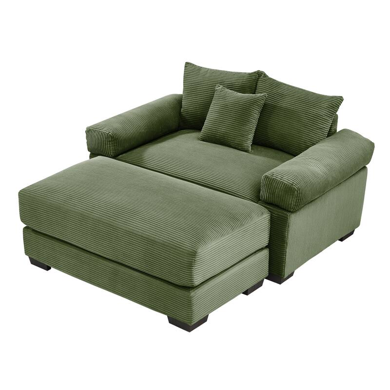 Oversized Accent Armchair with Ottoman, Modern Upholstered Single Sofa Chair, Corduroy Reading Chairs for Bedroom, Living Room