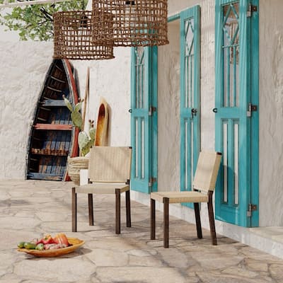 Modern 2 Piece Solid Wood Woven Dining Chair with Rattan Backrest for Dining Room Kitchen Bedroom Living Room