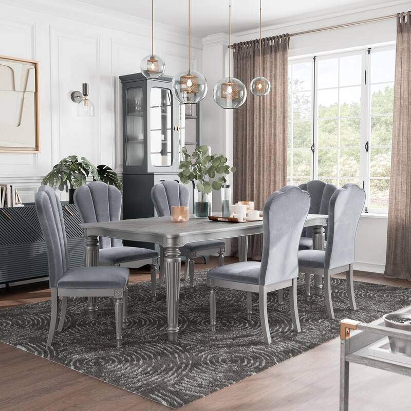 Wooden Dining Set with Turned Fluted Legs in Black