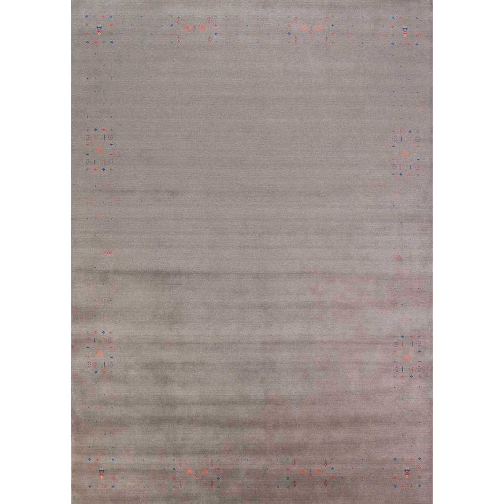 Gabbeh Indian Area Rug Handmade Oriental Grey Wool Carpet - 9'1" x 11'11"