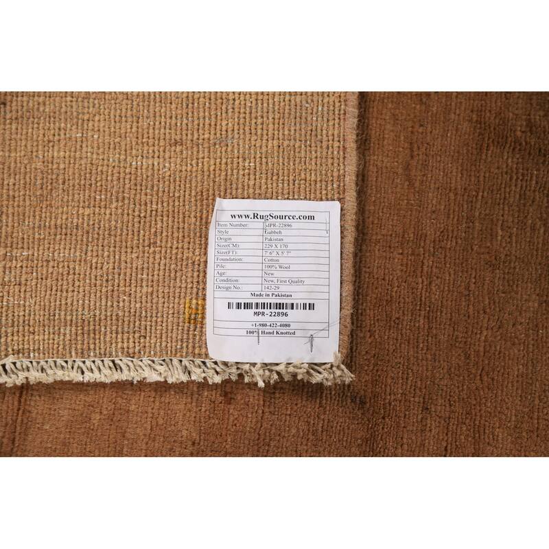 Modern Gabbeh Oriental Area Rug Hand-Knotted Wool Carpet - 5'7"x 7'6"