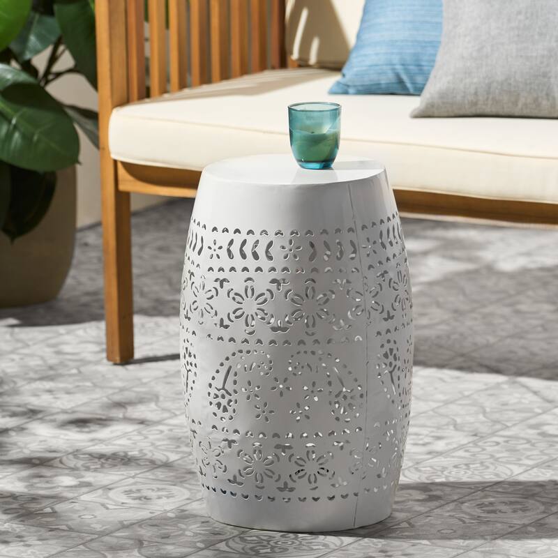 Side Table, Lace Cut Metal End Table for Outdoor & Indoor Use