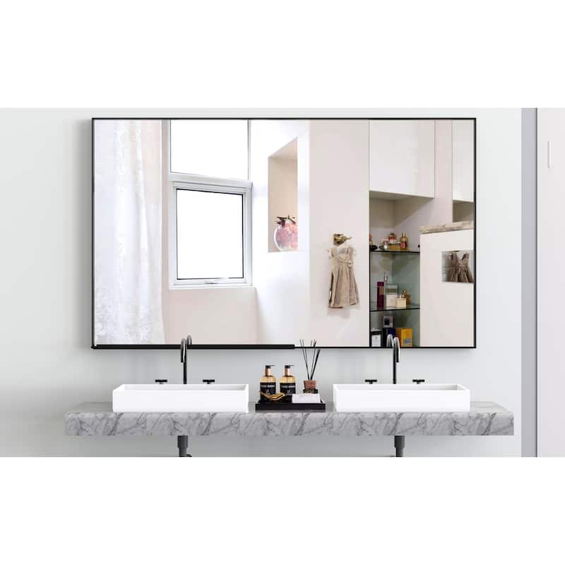 60"x40" Oversized Rectangle Bathroom Mirror with Black Frame Decorative Wall Mirrors Wall Mounted mirror with Aluminum Frame