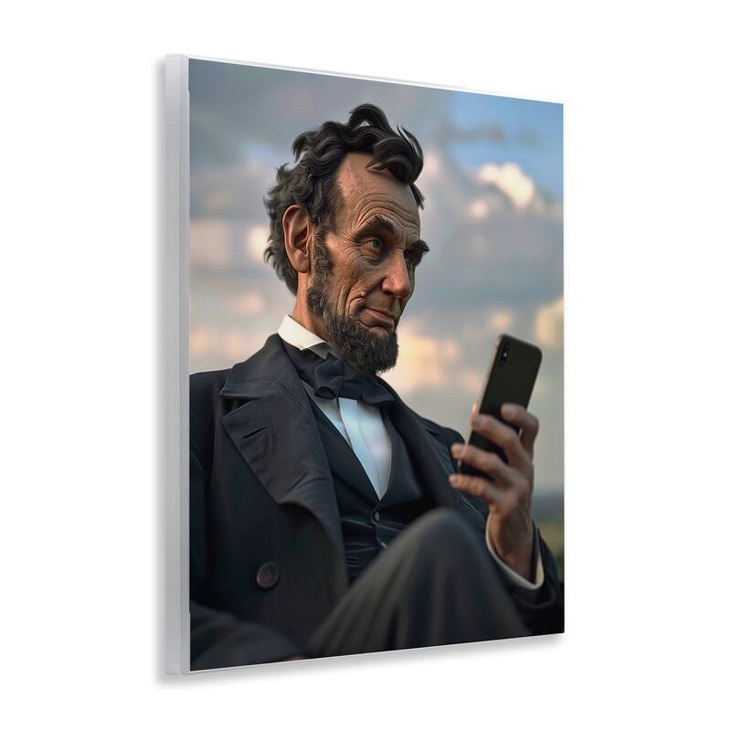 Stupell Abe Lincoln with Cellphone Wall Plaque Art Design By Michael McKinney