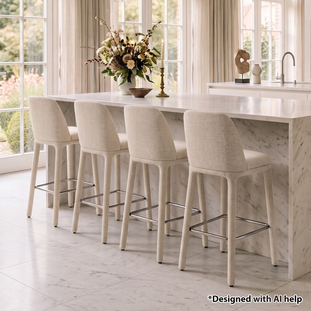 26.5" Seat Height Textured Fabric Counter Stool(Set of 4)