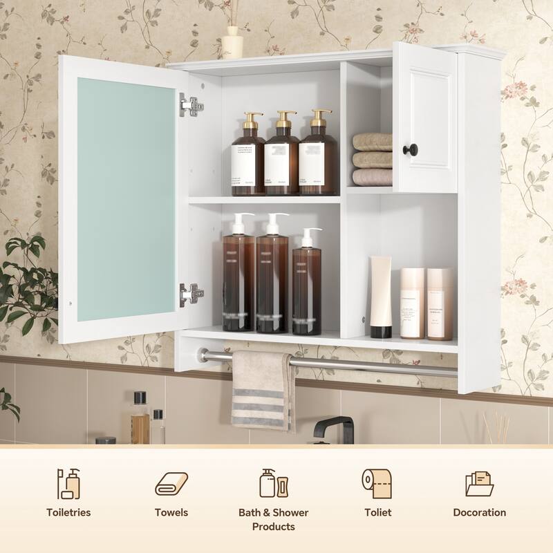 Roomfitters 30" Wall Cabinet with Mirror, Medicine Cabinet with 2 Shelves, Over Toilet Bathroom Storage Unit, White