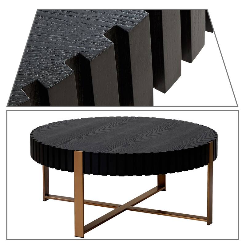Vintage Stylish Wooden Round Coffee Table with Stainless Steel Legs