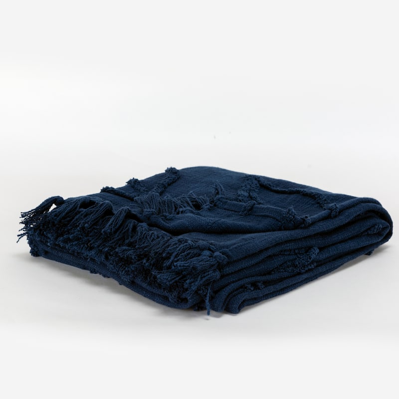 Rizzy Home Vining Botanical Textured Cotton Throw - Blue