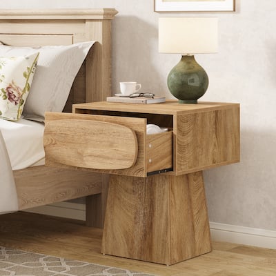 Nightstand Accent Farmhouse Bedside with Oval-Shaped Handle, Easy Assembly Natural - large