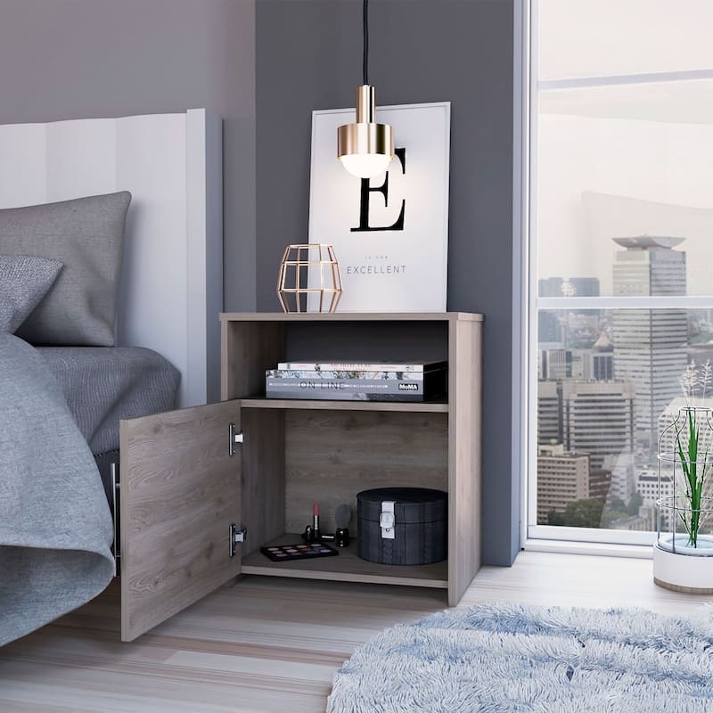 23” Modern Pine Wood Nightstand Bedside Table with Shelf and Metal Handle for Bedroom or Living Room