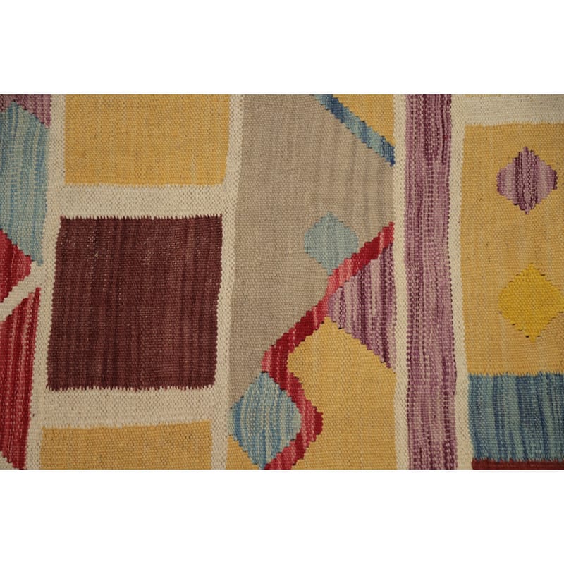 Hand Woven Oriental 100% Wool Carpet Southwestern Tribal Multi-Colored Kilim Area Rug - 9' 1'' X 5' 11''