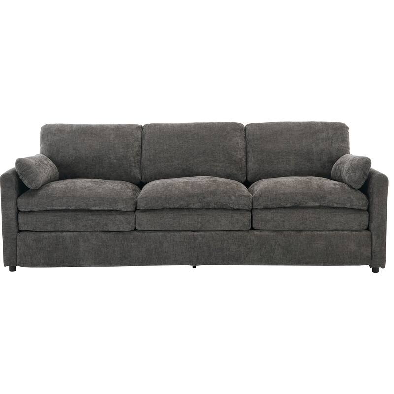 Modern Chenille Comfy Upholstered 3-Seat Sofa, Comfy Cloud 3-seater Sofa w2 Lumbar Pillow Plush Cushion Sofa Couch