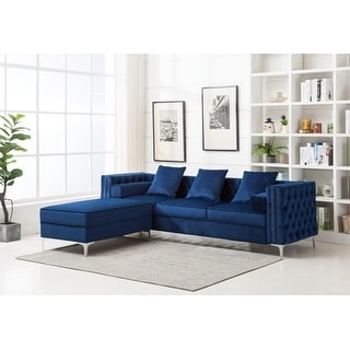 Velvet Standard sectional l shaped Sleeper Sofa with Reversible Ottoman - 104"