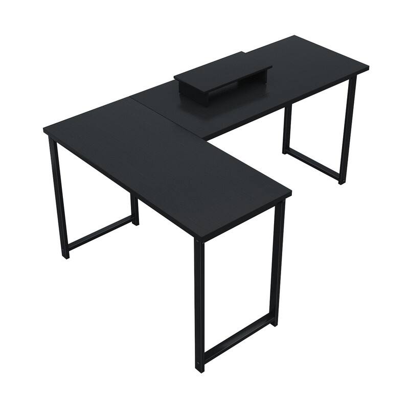 L-Shaped Computer Corner Desk, Writing Workstation with Monitor Stand