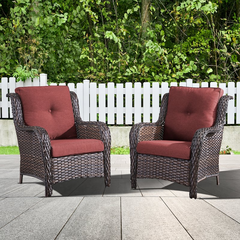 Gymojoy Patio Club Chair All-Weather Rattan Chair - Brown - Red