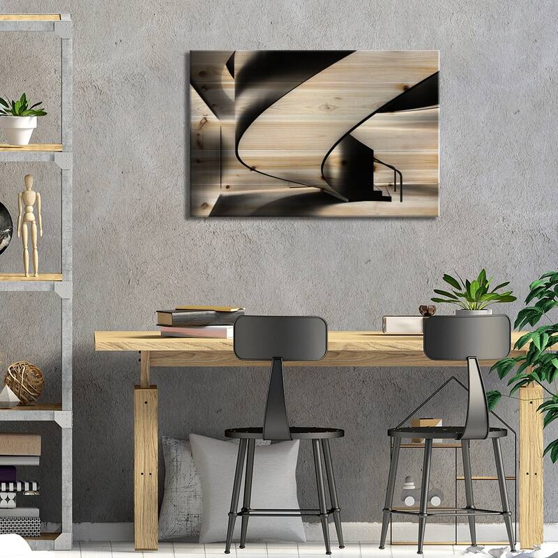Staircase Print On Wood by Darren Kelland - Multi-Color