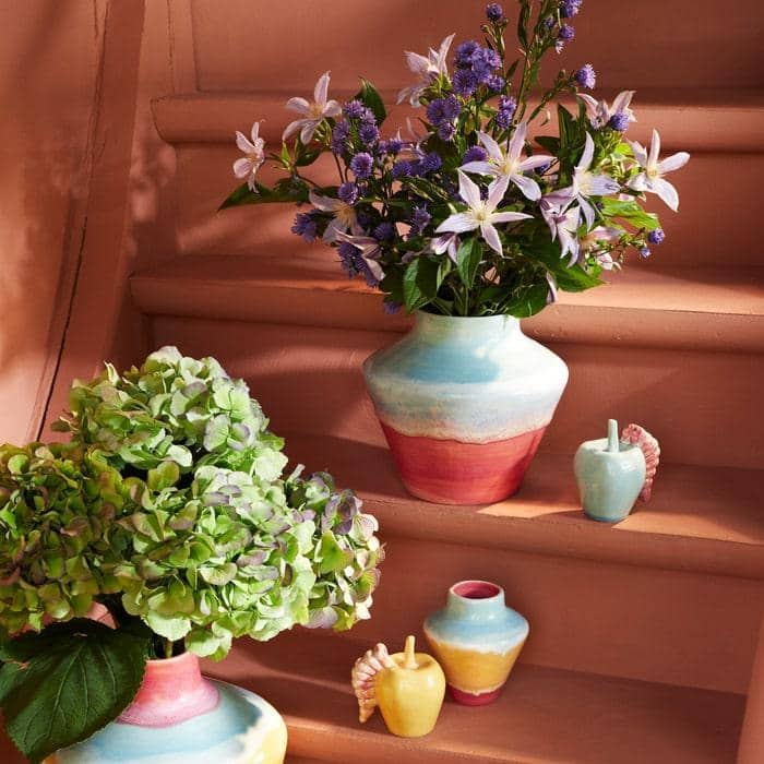Kähler Poppery Vase, Pink/Mint/Yellow - H: 4.7"