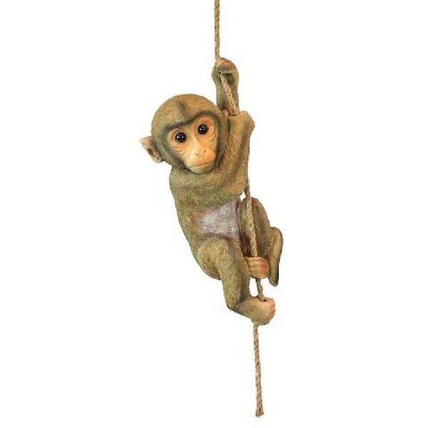 16" Hanging Chimpanzee Baby Monkey Statue on Rope - N/A
