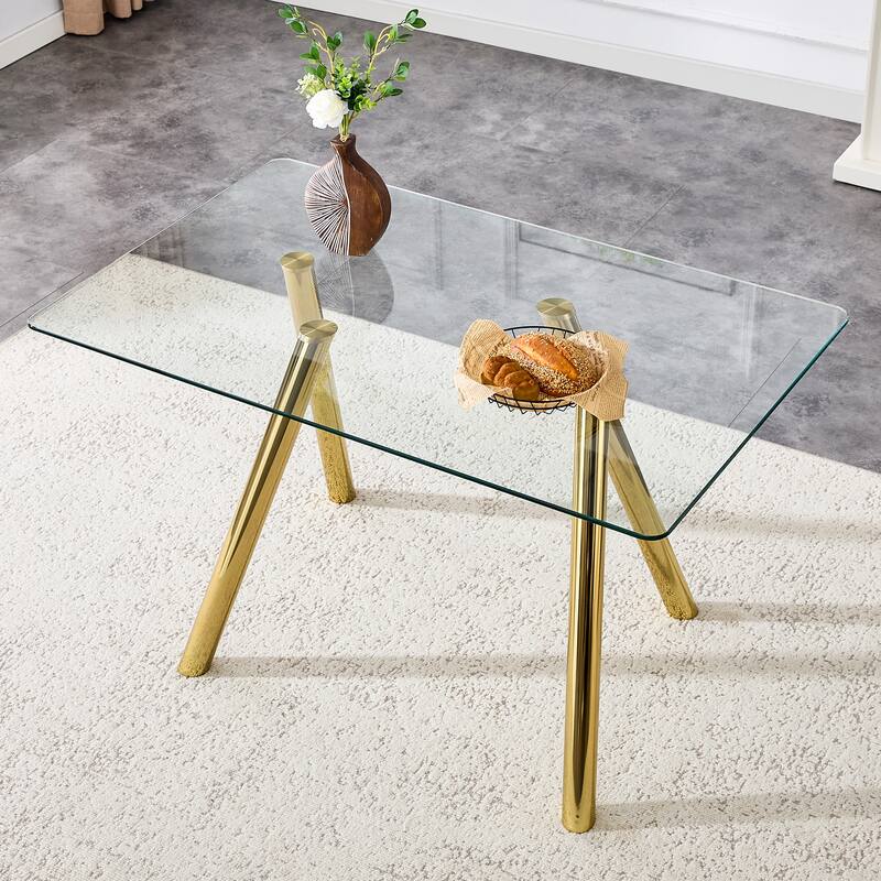 51-Inch Tempered Glass Dining Table with Sturdy Metal Legs