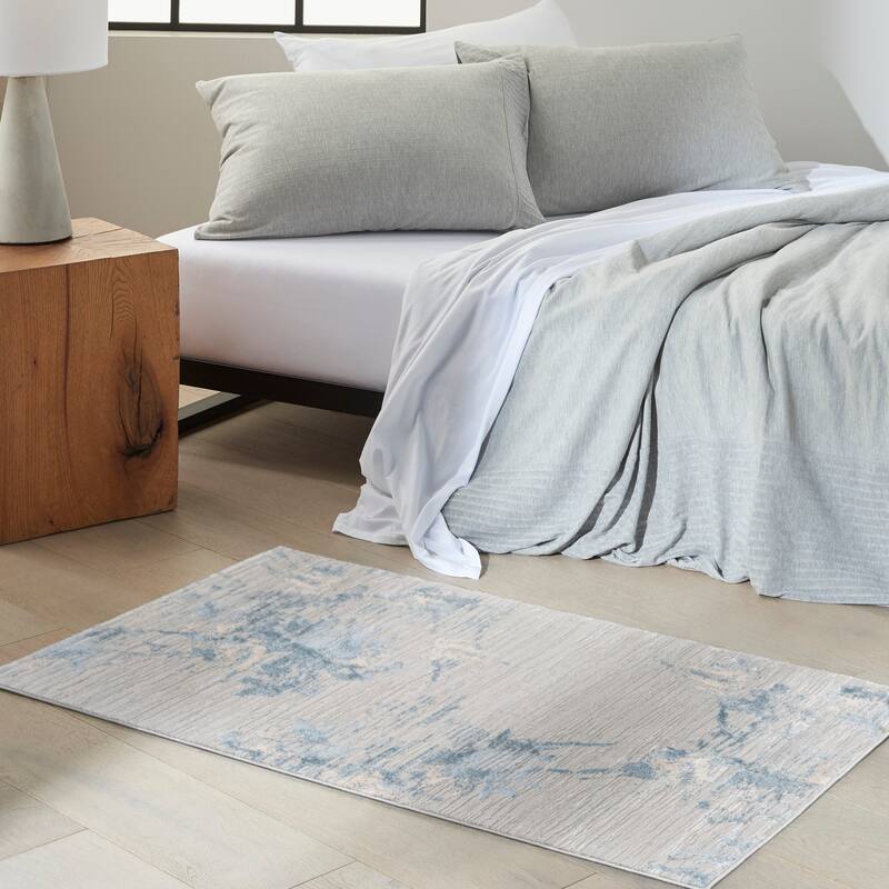 Calvin Klein Enchanting Botanical Floral Abstract Area Rug - 3'2" x 5' - Grey/Sky - Rectangle