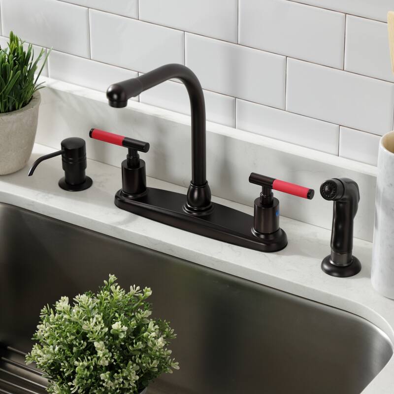 Kingston Brass Kaiser Two-Handle 4-Hole Deck Mount 8" Centerset Kitchen Faucet with Side Sprayer
