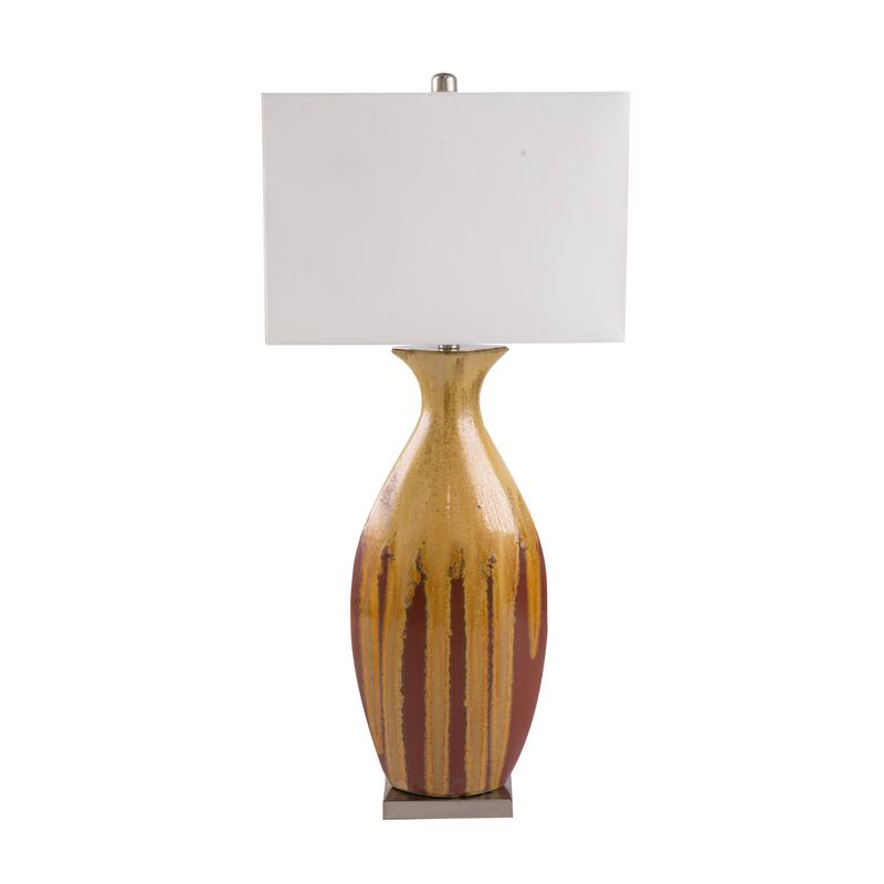 16x10.5x36 Inch Multicolor Ceramic Table Lamp with Drip Glaze and Ivory Fabric Shade