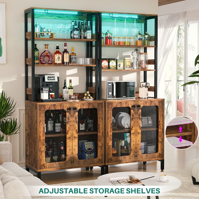 66.9'' Tall Modern Wine Cabinet Bar Cabinet with Wine Glasses Rack and LED Strip and Power Outlets