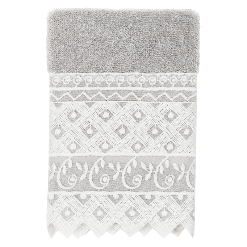 Authentic Hotel and Spa 100% Turkish Cotton Aiden 3PC White Lace Embellished Towel Set