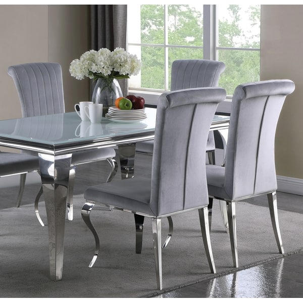 Majestic Cabriola Design Grey Velvet Dining Chairs with Chrome legs