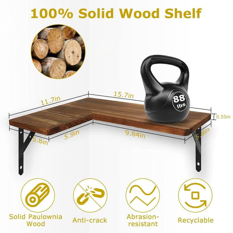 Modern Wood Wall Mount Corner Floating Shelf (Set of 4)