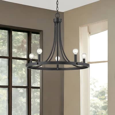HomeRoots Black Candle Style Five Light Metal Dimmable Chandelier - 25' X '21.5' X '25