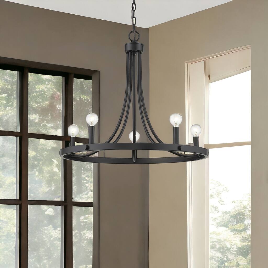 HomeRoots Black Candle Style Five Light Metal Dimmable Chandelier - 25' X '21.5' X '25