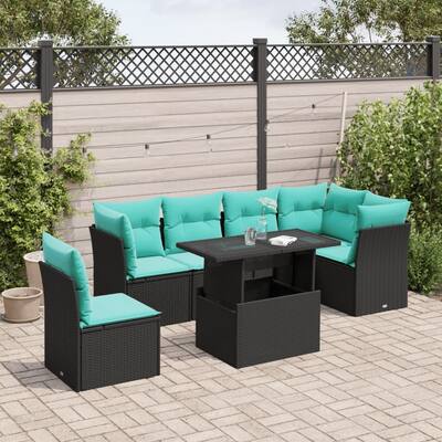 vidaXL Patio Sofa Set with Cushions Modular Outdoor Seating 7 Piece Poly Rattan - 24.41 x 24.41 x 27.17