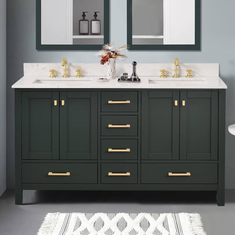 StarrySky 60 inch Undermount Double Sink Bathroom Vanity with Engineered Carrara Marble Top