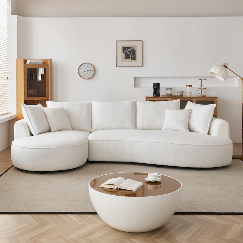 122.8" Modern Teddy Fabric Cloud Curved Sofa -- Left Facing