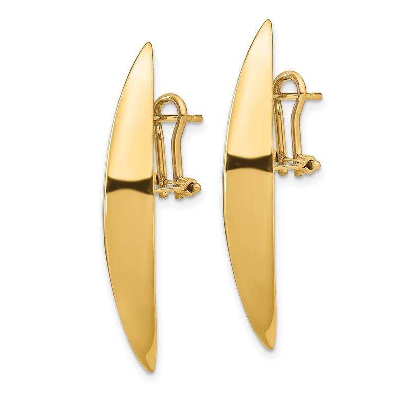 Curata 14k Yellow Gold Polished Omega Back Earrings - 36.01x7.45mm